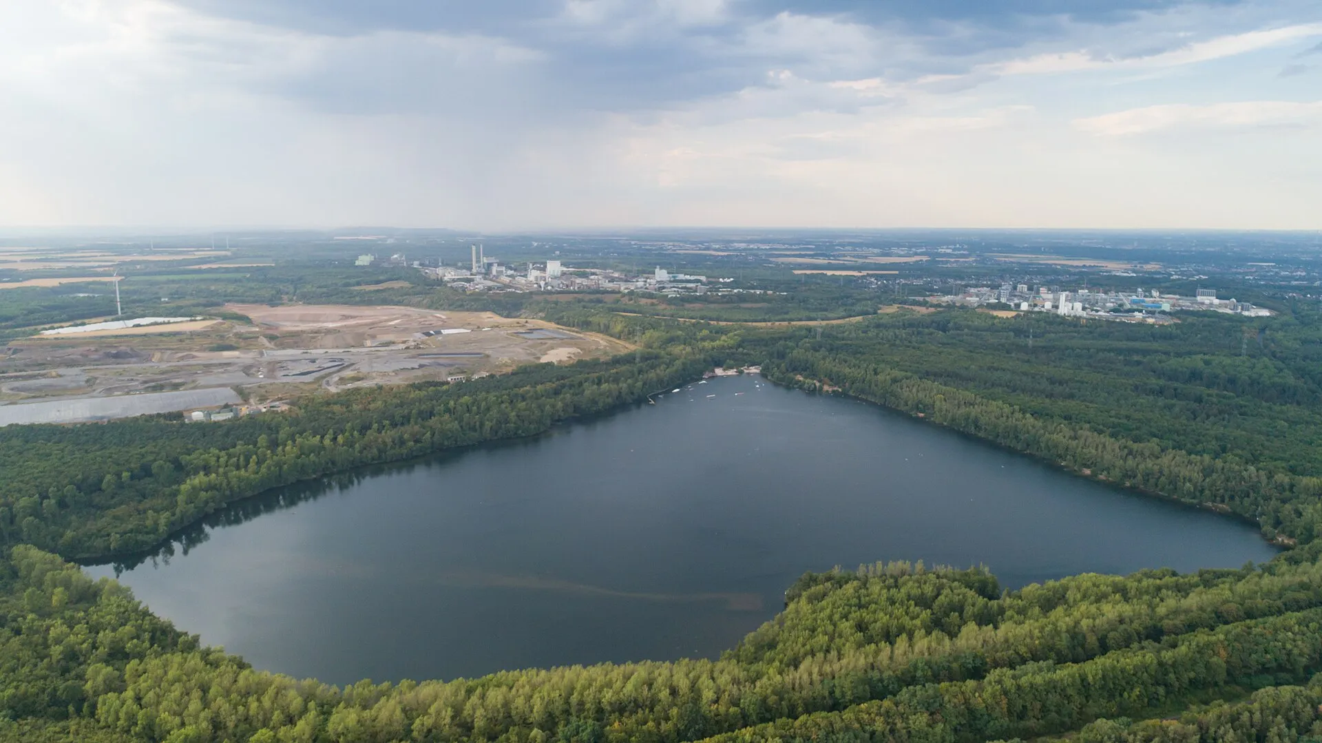 Panoramic view of Bleibtreusee lake in Rhineland Nature Park, Germany