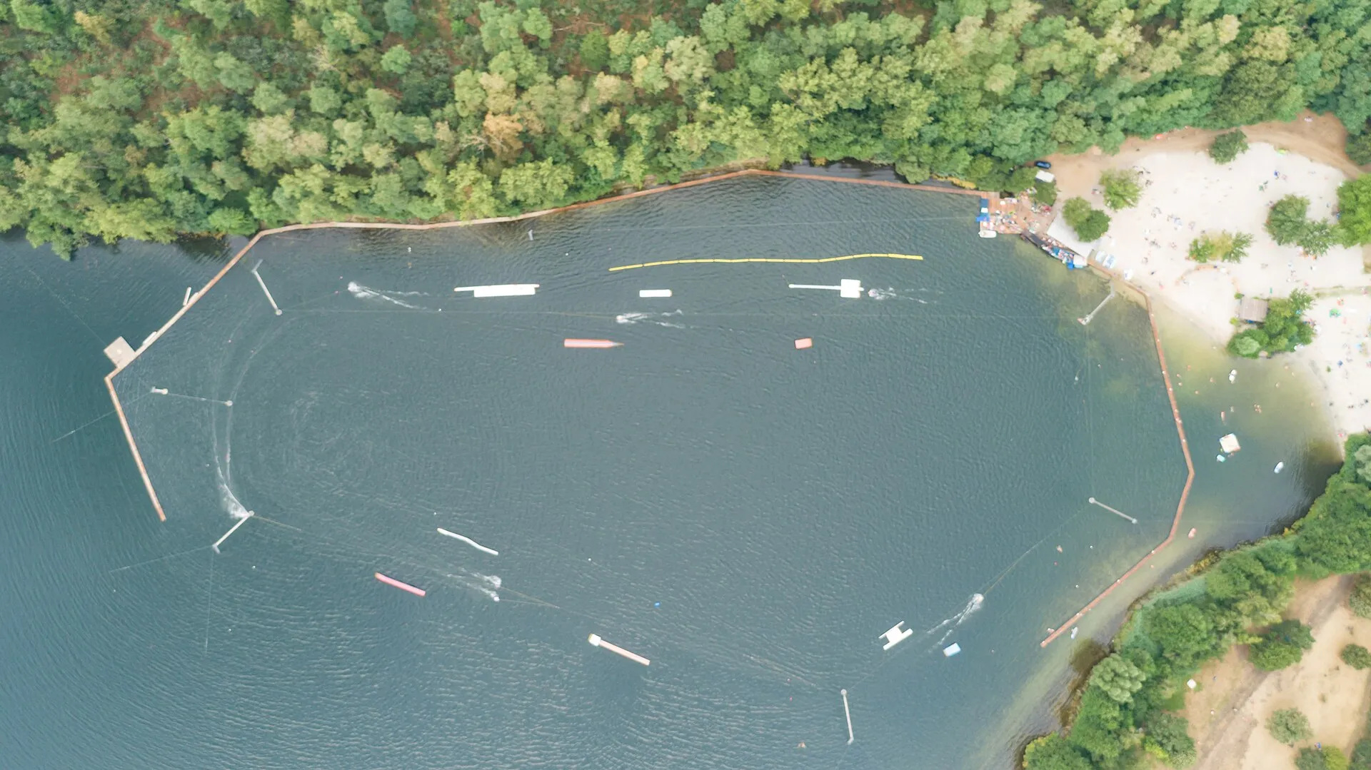 Aerial of the Water ski facility in Bleibtreusee, Germany