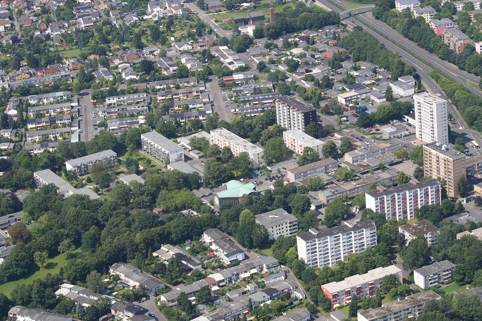 Cologne, suburb Heimersdorf. Aerial photography
