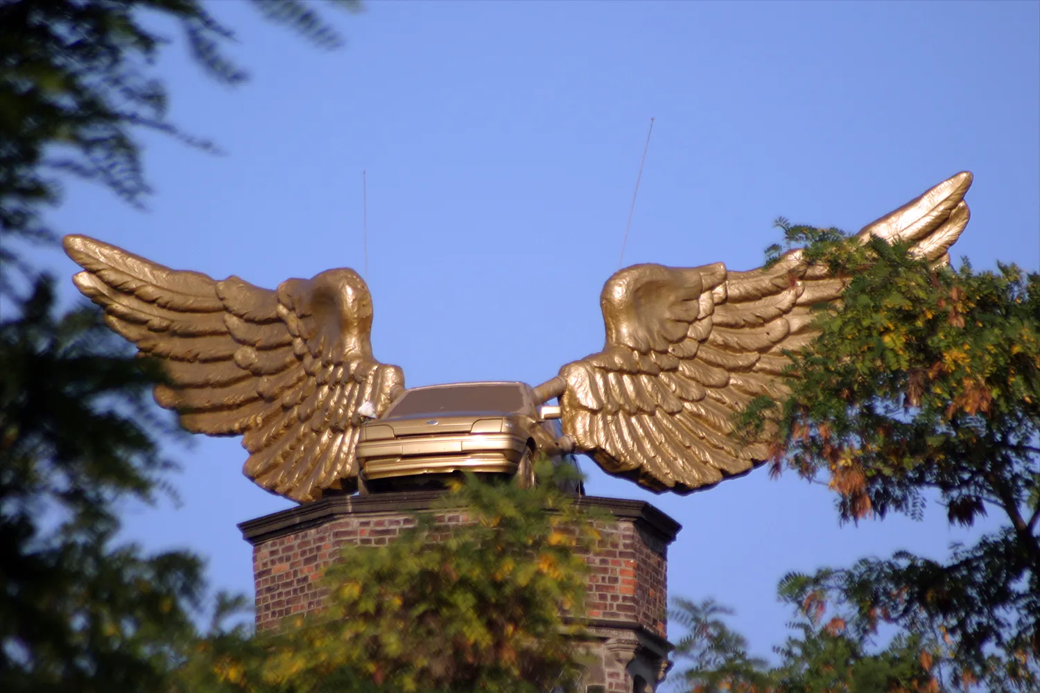Artwork "Flügelauto" of HA Schult, Cologne, Germany