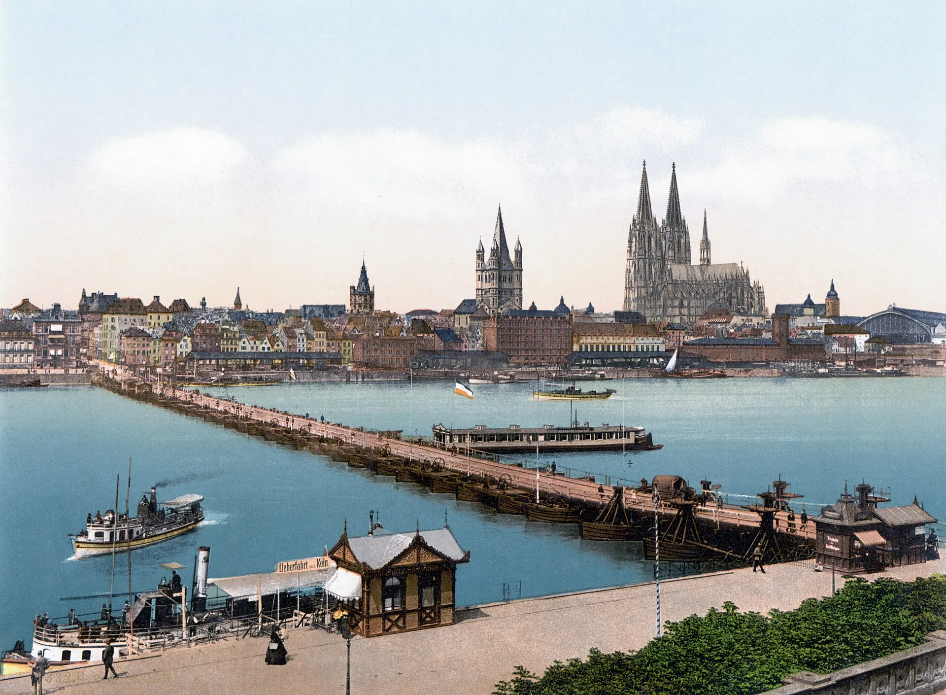 Pontoon bridge from Deutz, Cologne, about 1900