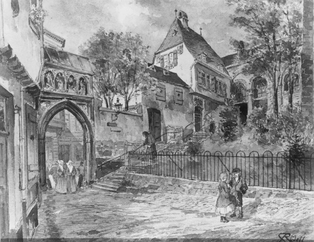Carl Rüdell : Köln, Dreikönigenpförtchen , Aquarell auf Papier (unter Glas gerahmt). H 26; B 33 cm.