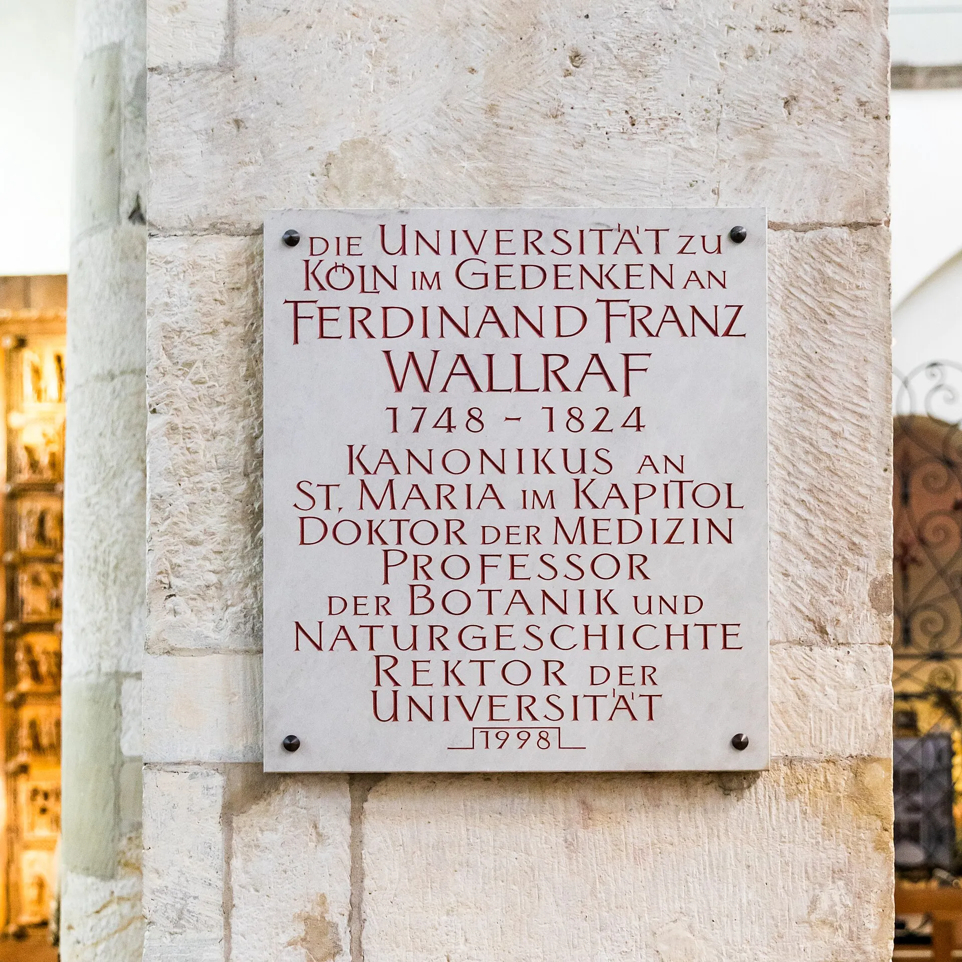 Gedenktafel Ferdinand Franz Wallraf in St. Maria im Kapitol, Köln