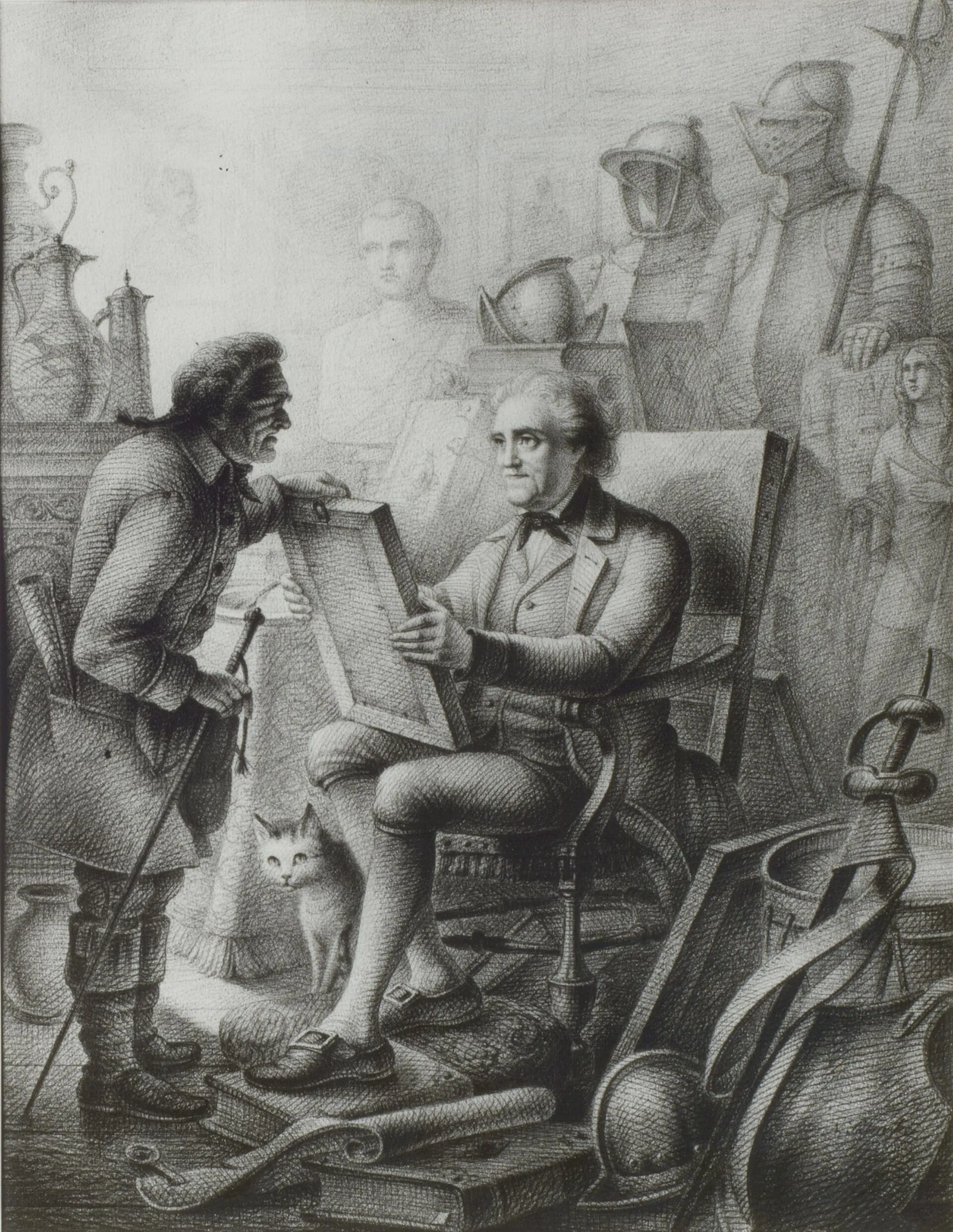 Ferdinand Franz Wallraf inmitten seiner Sammlung (Zeichnung von Nikolaus B. Salm, um 1820), Foto: Rheinisches Bildarchiv Köln, rba_c019110