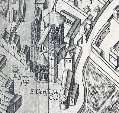 Ausschnitt des Mercator - Stadtplanes, Bereich St. Gereon und St. Christoph, Köln