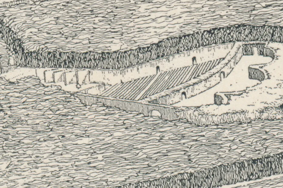 Das Naturtheater in der Vogelperspektive, Zeichnung von Fritz Encke November 1923