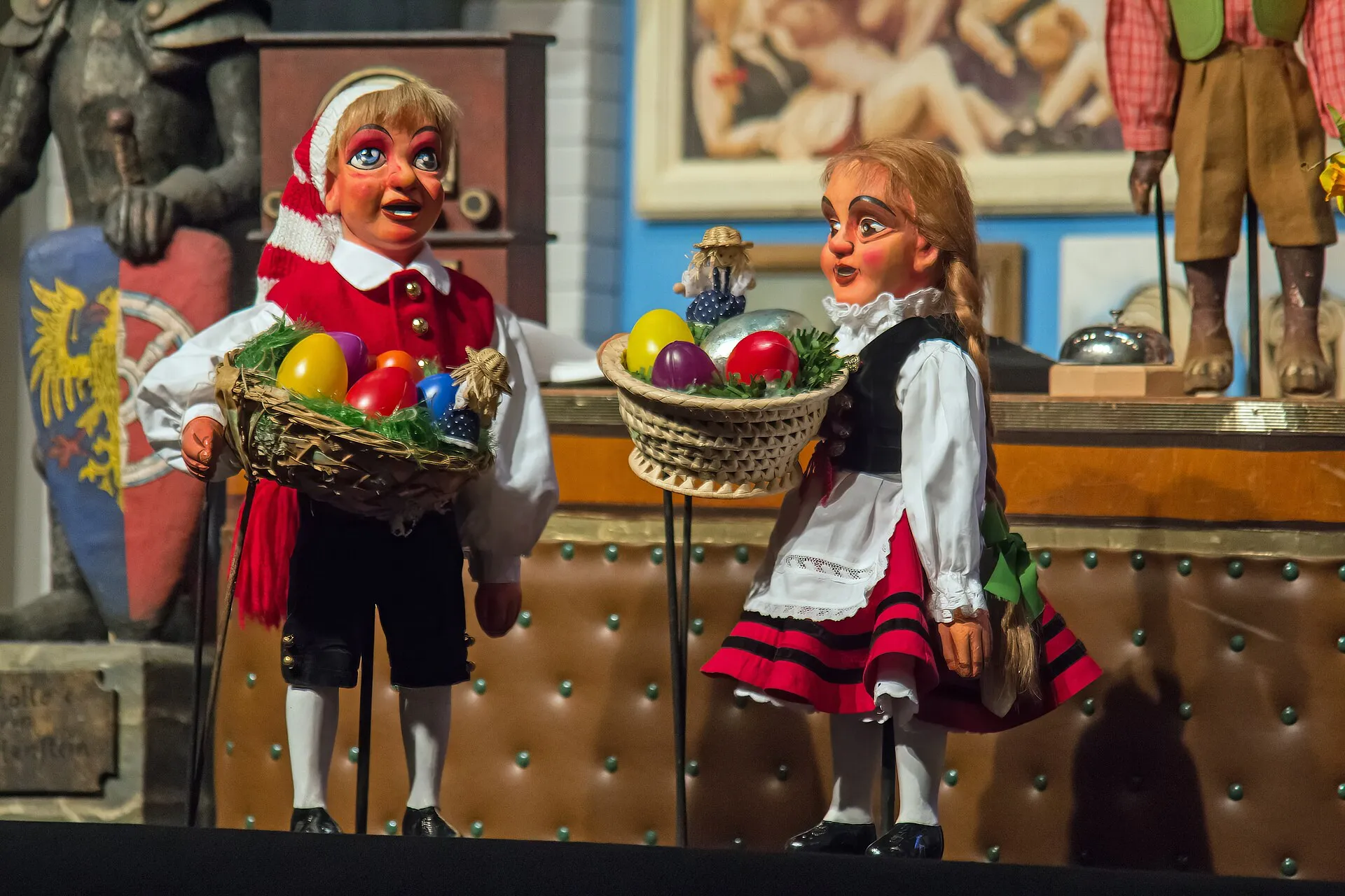 Hänneschen und Bärbelchen im Hänneschen-Theater , Köln während eines Pressetermins zum Stück "Osterjlocke"