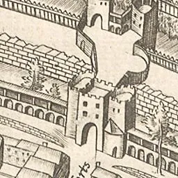 Hahnentor auf der Kölner Stadtansicht von 1570 des Arnold Mercator
