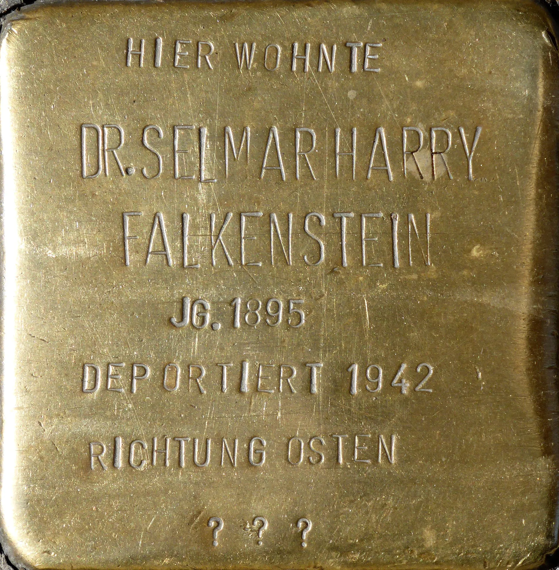 Stolperstein : Dr. Selmar Harry Falkenstein (Hohe Pforte 13-17), Köln.