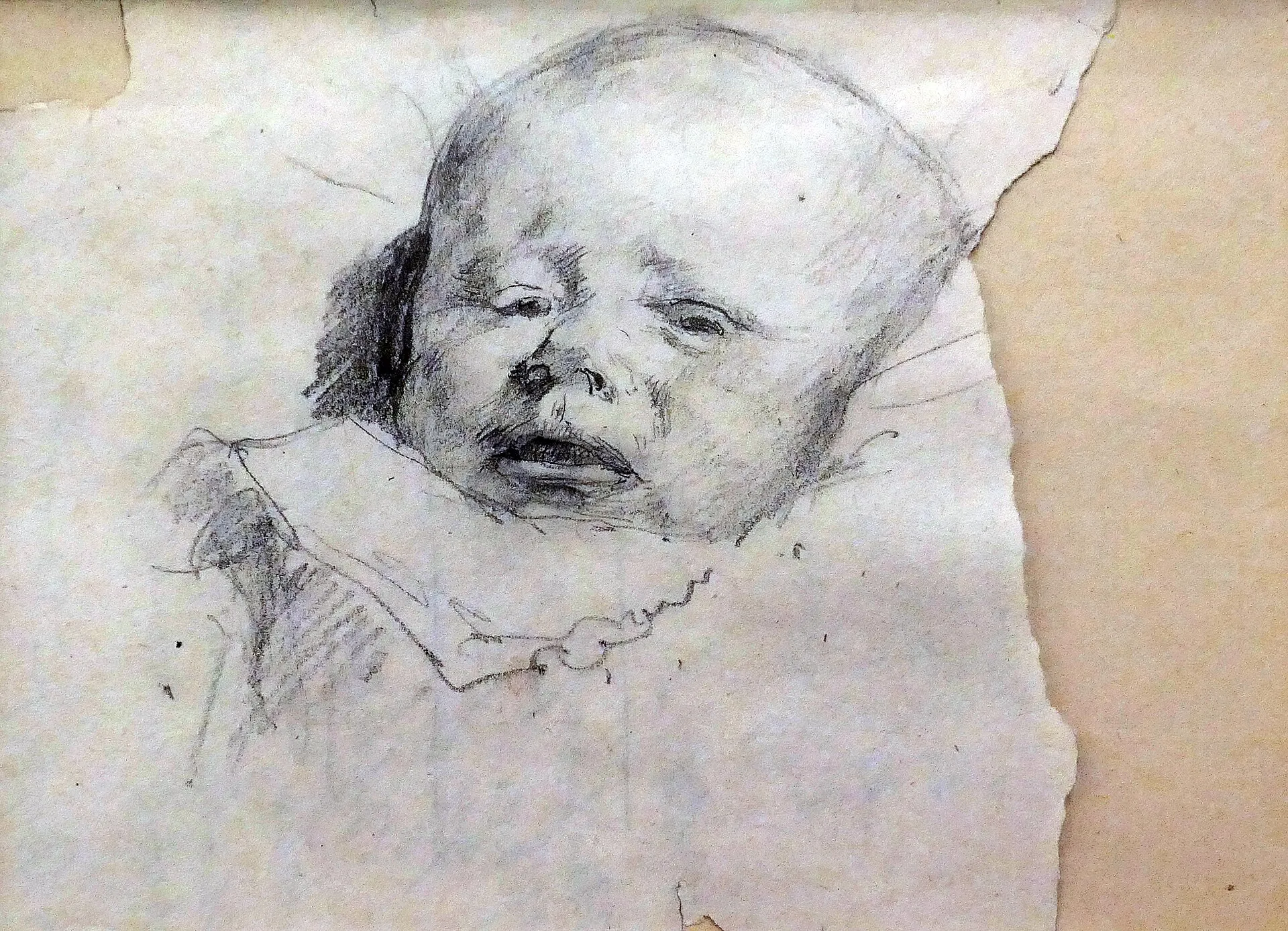* Käthe Kollwitz, Tête d'enfant endormi (Hans Kollwitz) [son fils aîné], 1892. Mine de plomb sur papier Ingres. Musée Käthe Kollwitz de Cologne (Allemagne) Oeuv
