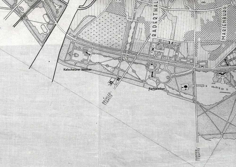 Historische Pläne vom Kalscheurer Weiher und weiterem Parkweiher