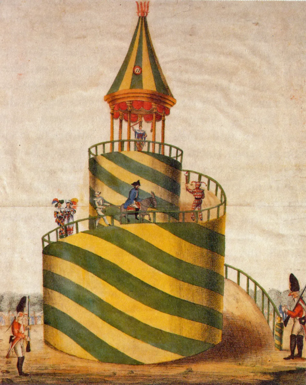 Der babylonische Turm, aus der Serie zum Maskenzug 1828, einem der ersten Kölner Karnevalsumzüge