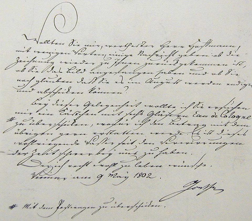 Goethe letter to the painter Hoffmann in Cologne.