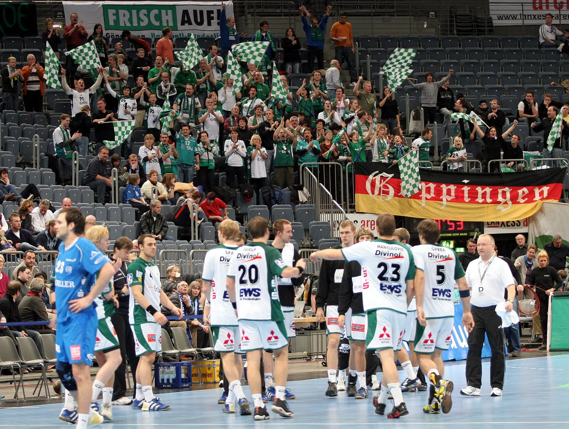Frisch Auf! Göppingen, on December 27th, 2008 in the Lanxess Arena of Cologne. During the Bundesliga game VfL Gummersbach - Frisch Auf! Göppingen. In the backgr