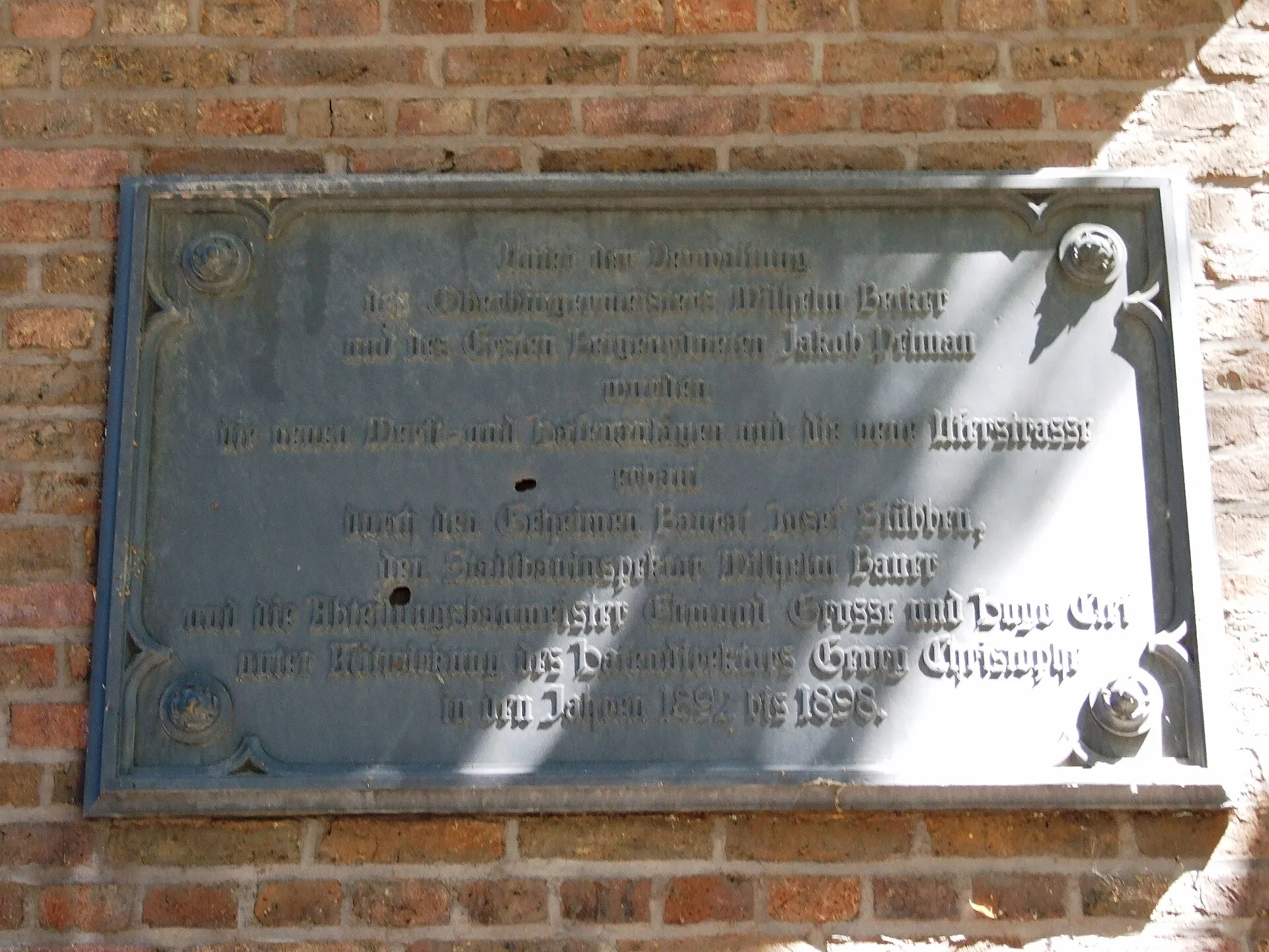 Malakoffturm, Gedenktafel von 1898