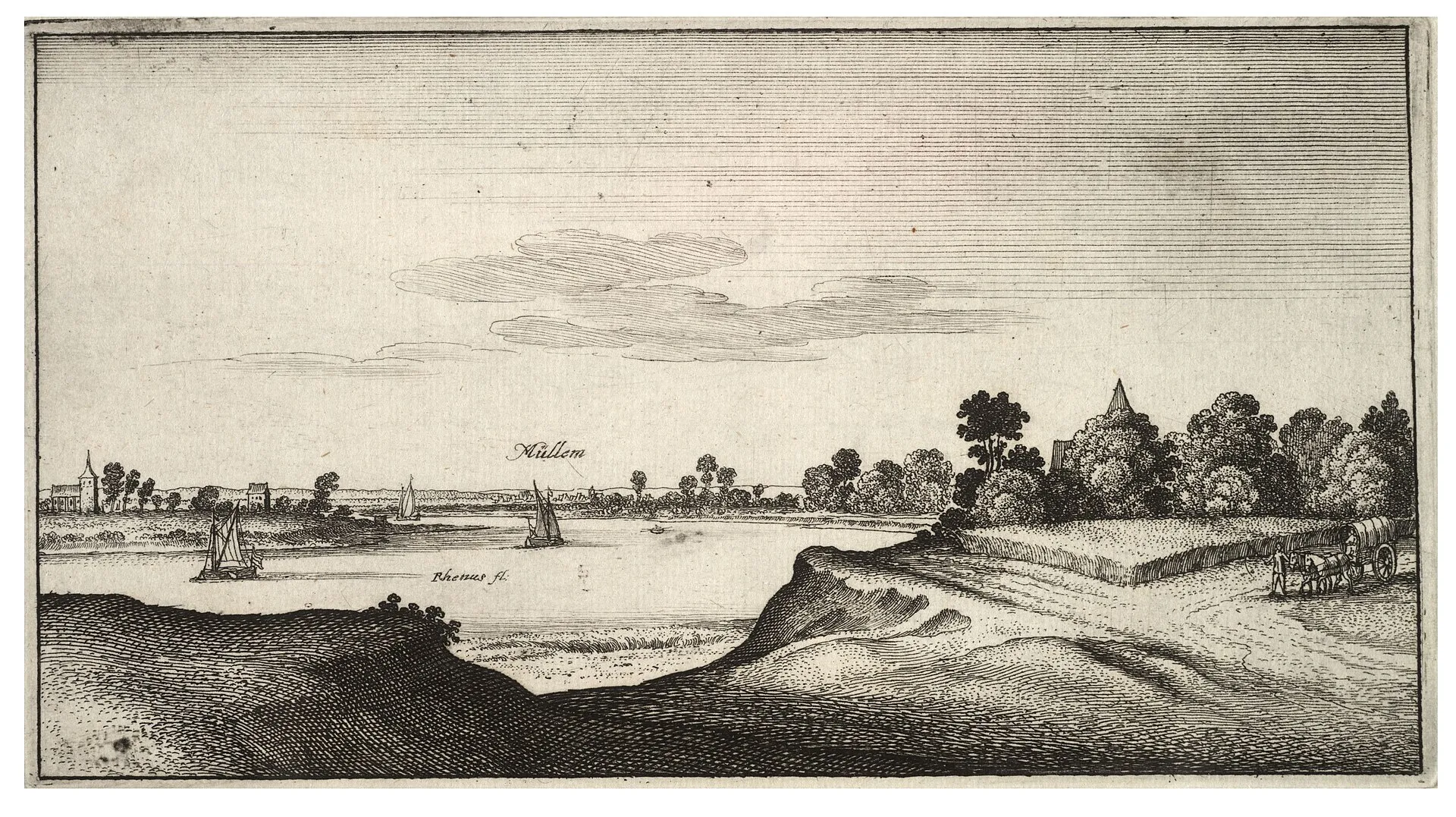 Mülheim um 1630 mit der romanischen Clemenskirche (Wenzel Hollar)