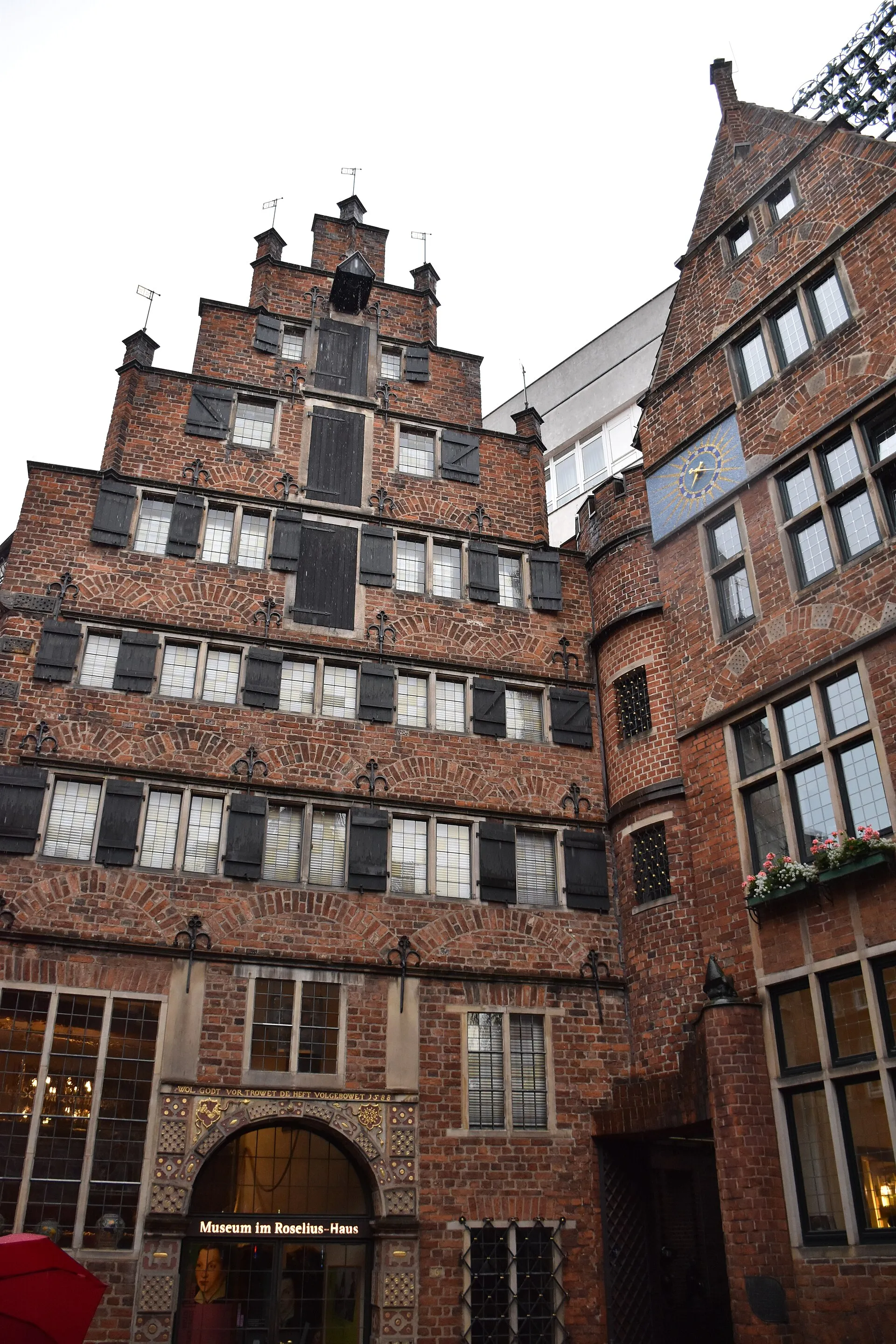 View of Glockenspiel House and Ludwig Roselius Museum at Böttcherstraße in the old town of Bremen.