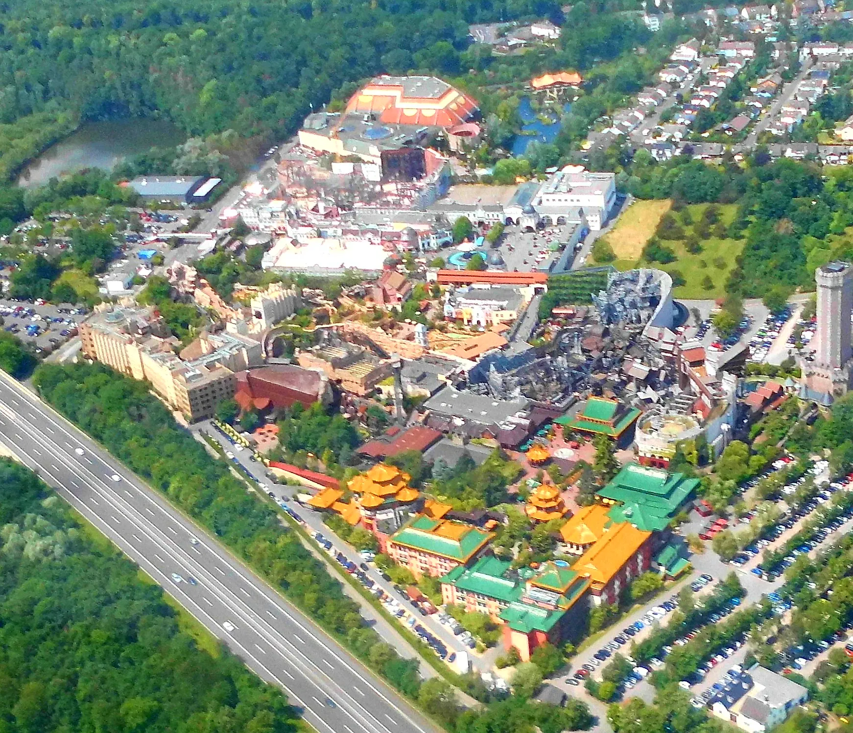 Aerial view of Phantasialand theme park.