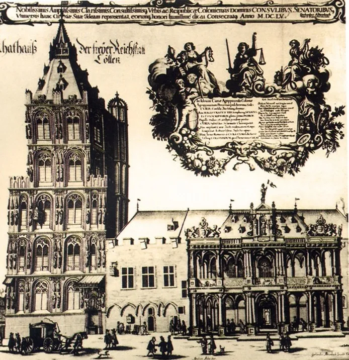 Historische Darstellung, Köln, Rathaus, Kupferstich um 1655