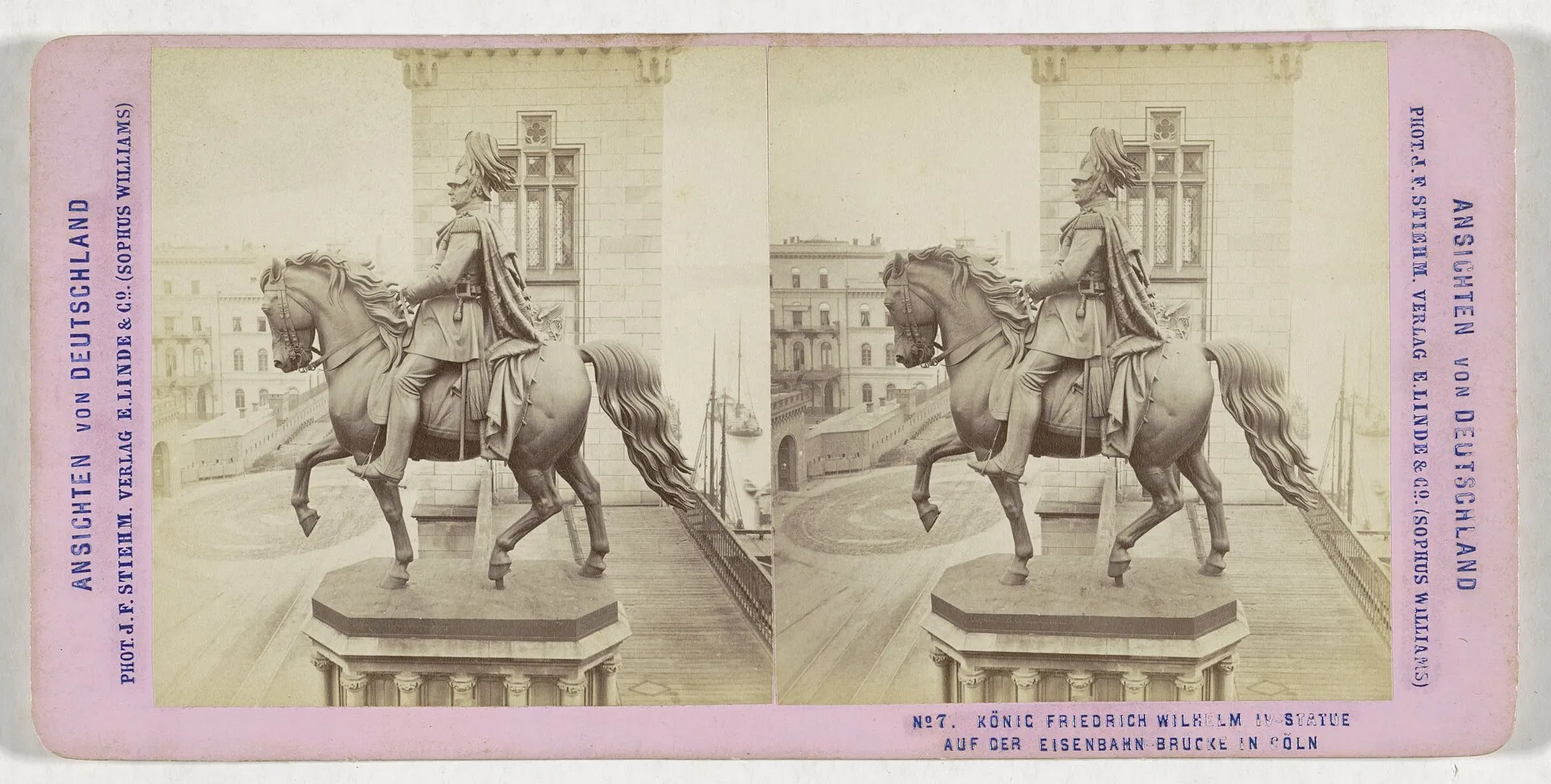 Identificatie Titel(s): Ruiterstandbeeld van koning Frederik Willem IV op de spoorbrug in Keulen. König Friedrich Wilhelm IV-Statue auf der Eisenbahn Brücke in 