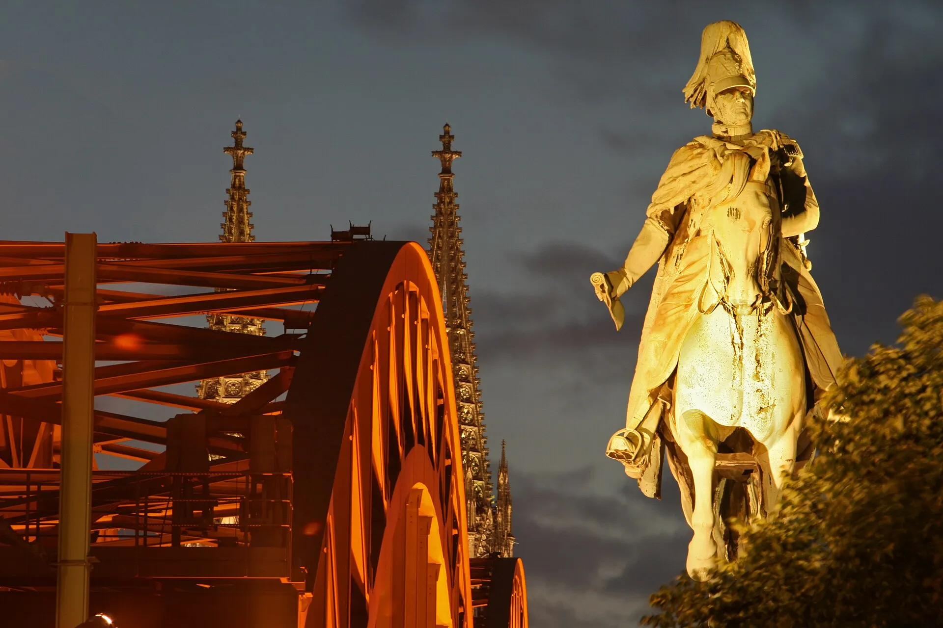 Statue of Frederick William IV of Prussia at the "Hohenzollernbrücke" in Cologne, Germany, sculpted by Gustav Blaeser .
