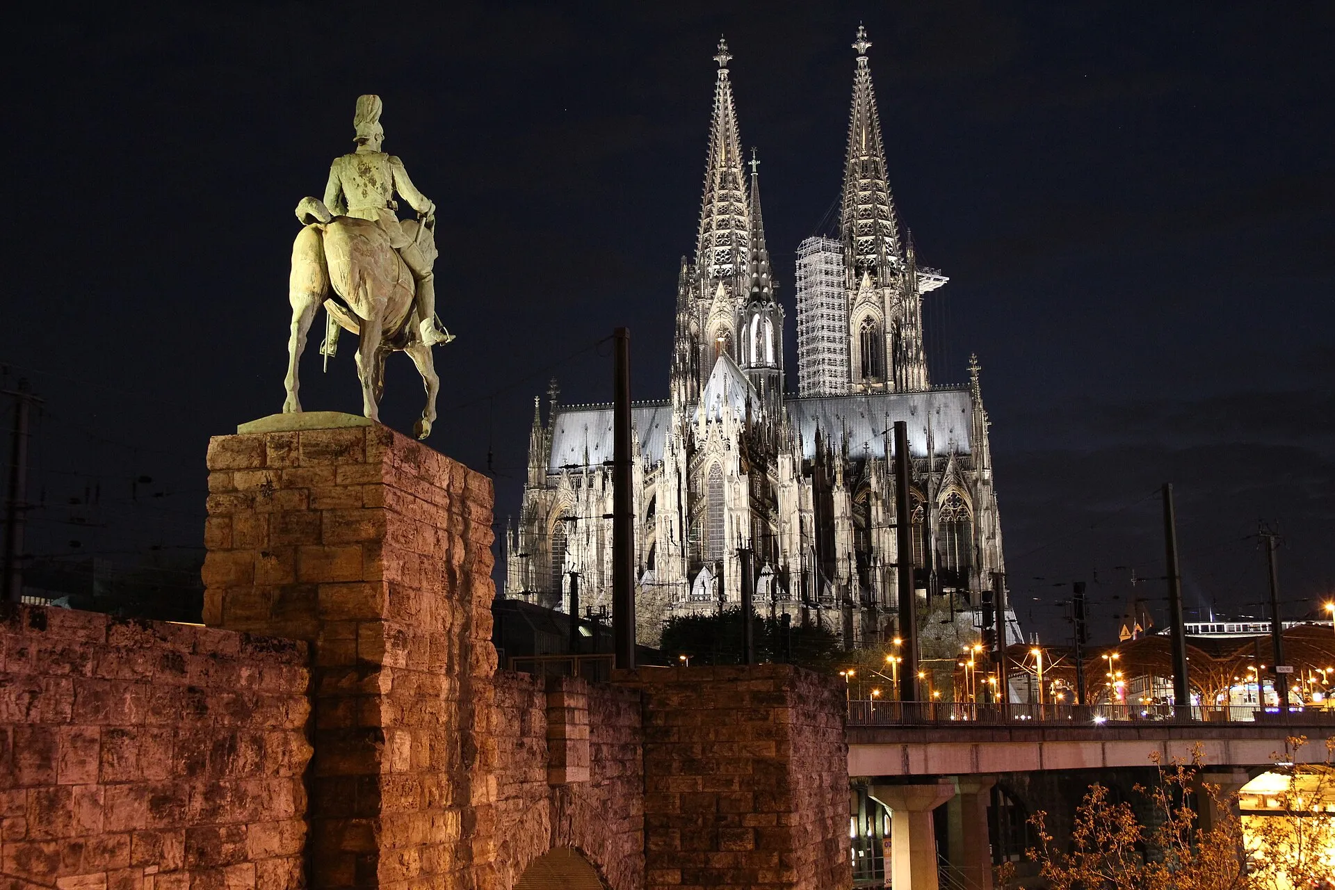 Hohenzollern Bridge Cologne and Cathedral by night
