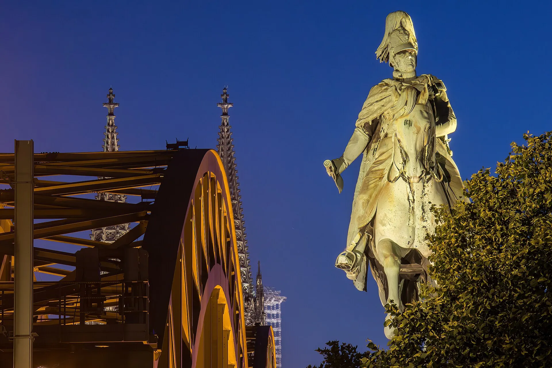 Statue of Frederick William IV of Prussia at the "Hohenzollernbrücke" in Cologne, Germany, sculpted by Gustav Blaeser .