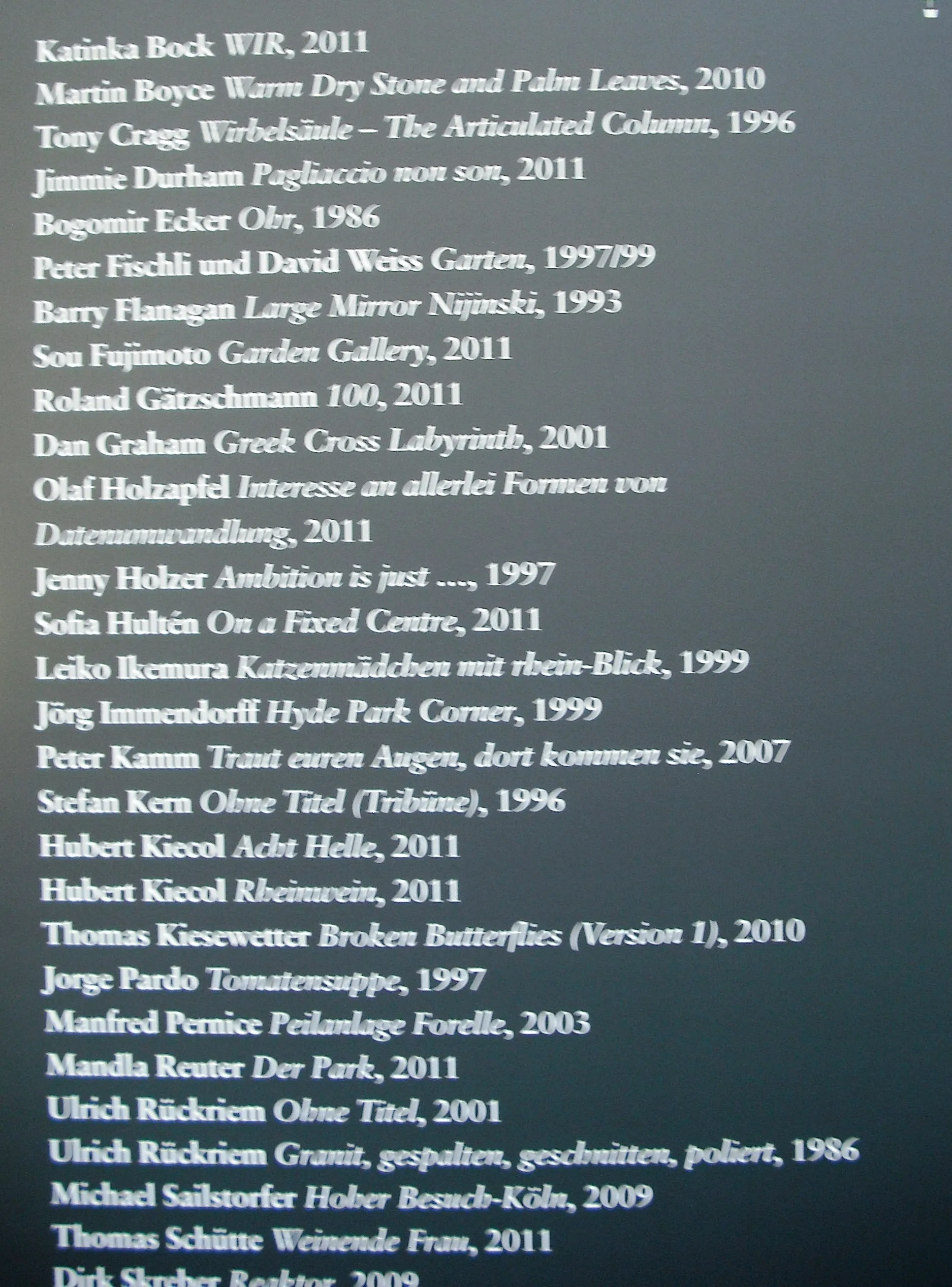 Skulpturen Park Köln, August 2012, 2, list of exhibits - top