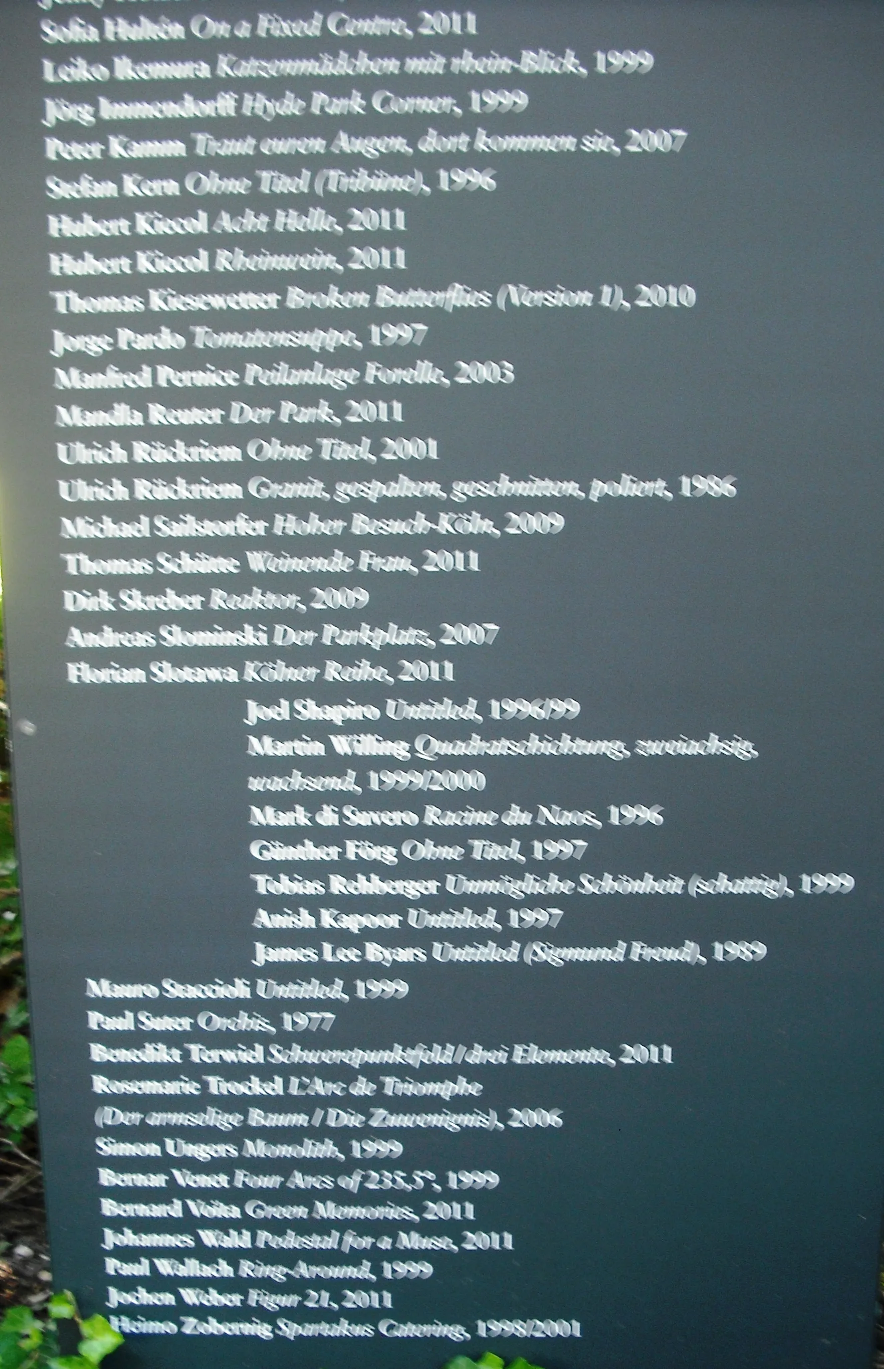 Skulpturen Park Köln, August 2012, 3, list of exhibits - bottom