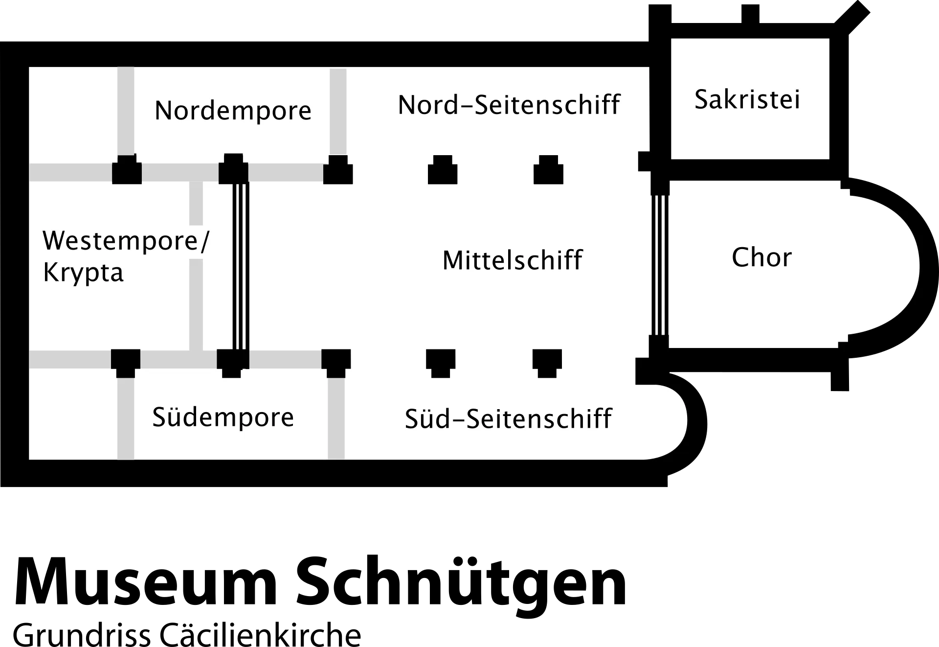 Grundriss der Cäcilienkirche (Museum Schnütgen) in Köln, Altbau.