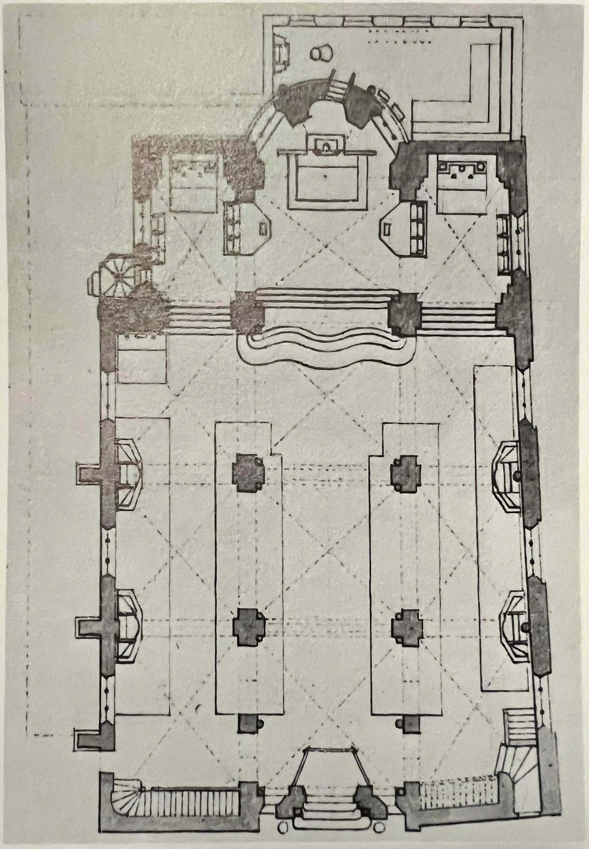 Grundriss von St. Maria in Lyskirchen in Köln, Deutschland; Federzeichnung um 1840