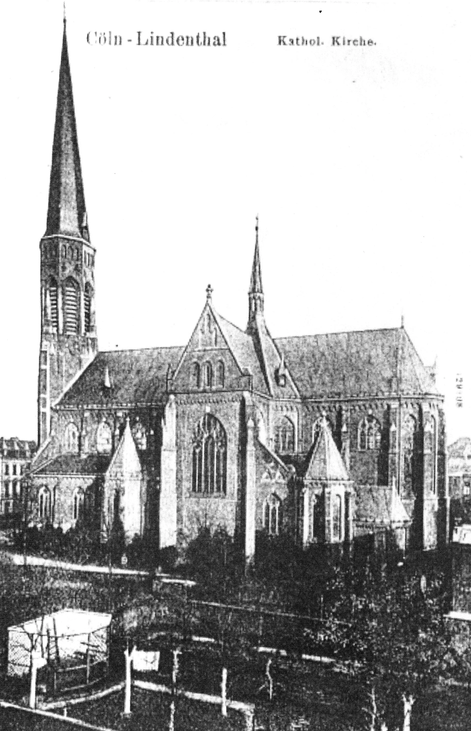 Kirche St. Stephan in Köln-Lindenthal, Anfang des 20. Jahrhunderts (Postkarte 1906 gelaufen): Architekt August Carl Lange (1834-1884)