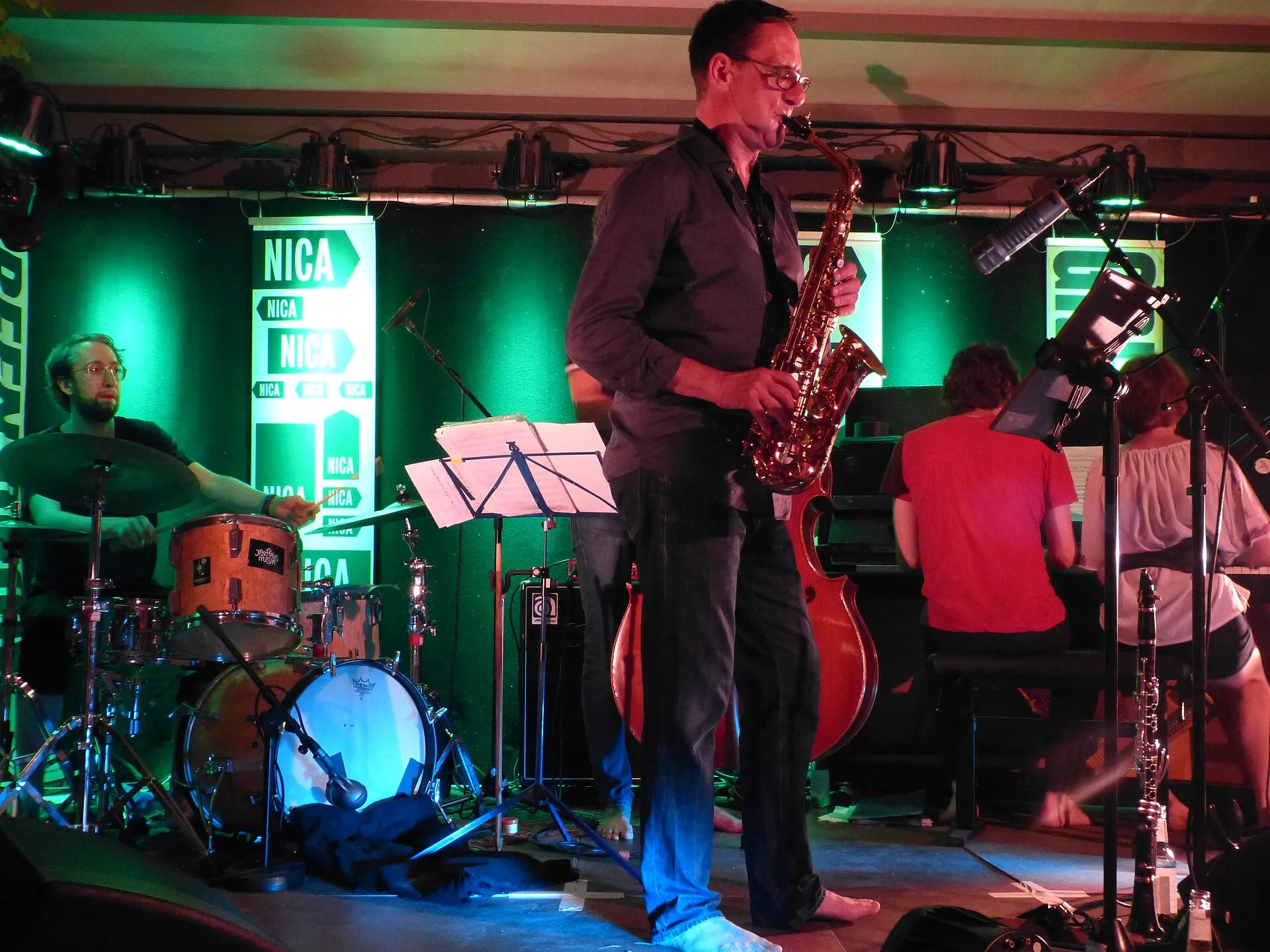 Frank Gratkowski (sax,cl) in concert at Green Room of the Stadtgarten (Cologne) , Germany, August 13th, 2020 with Tamara Lukasheva (voc,synth,comp), Dominik Mah