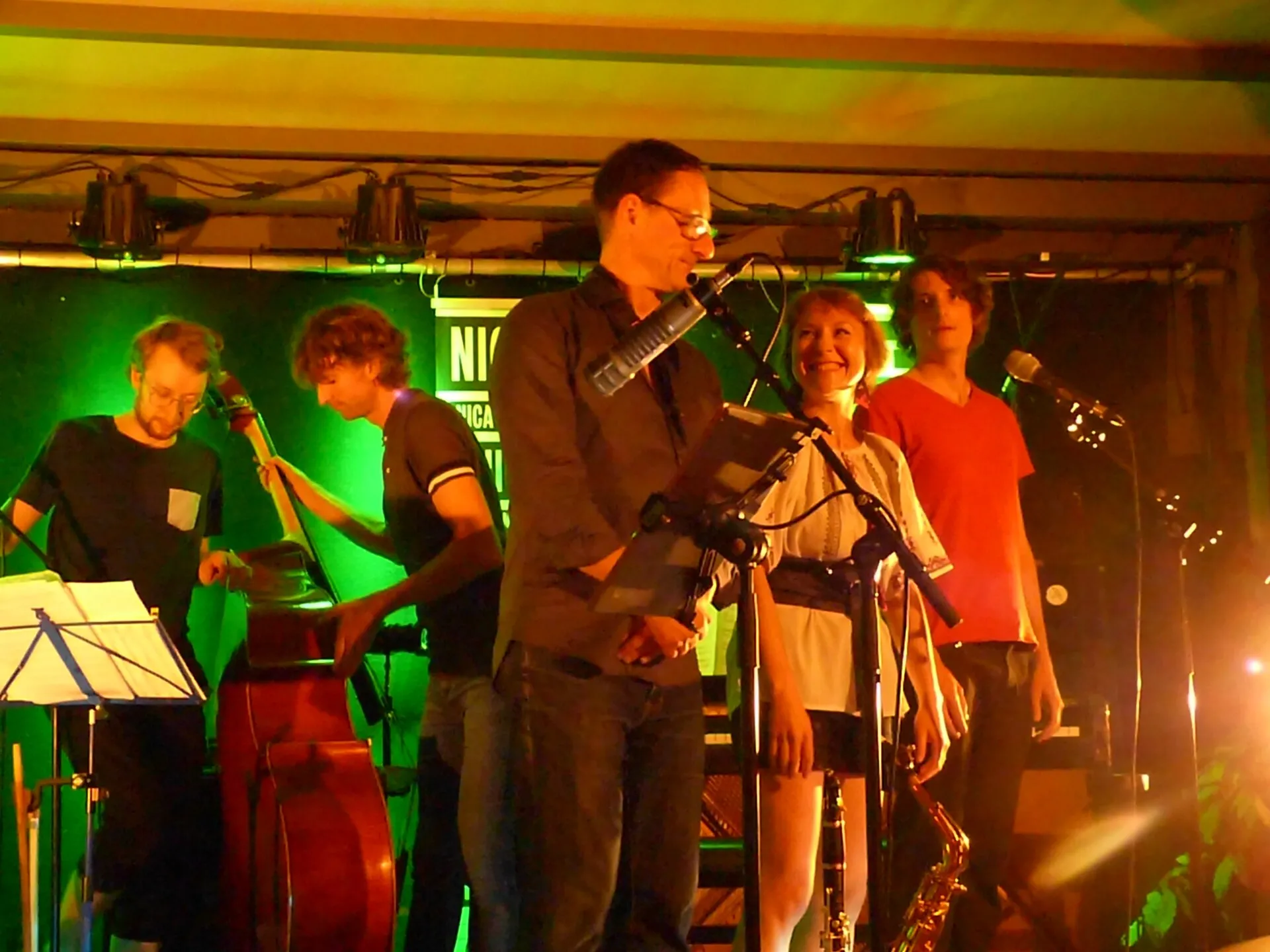 Frank Gratkowski (sax) and Tamara Lukasheva (voc,synth,comp) in concert at Green Room of the Stadtgarten (Cologne) , Germany, August 13th, 2020 with Dominik Mah