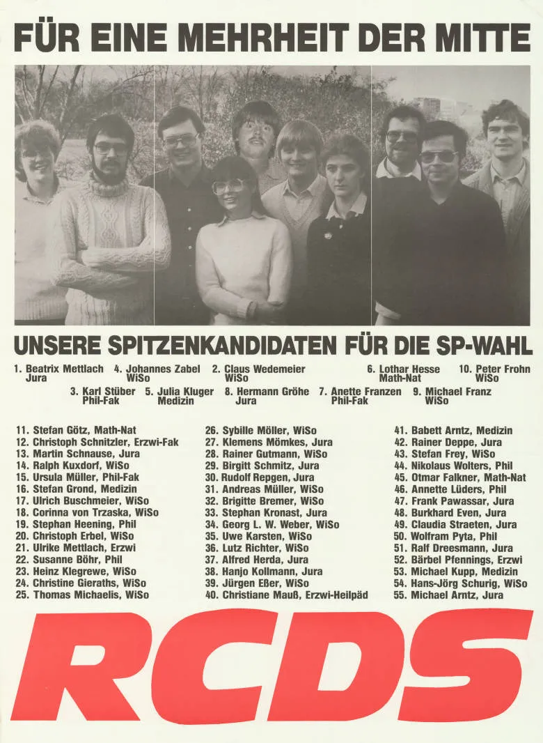 Für eine Mehrheit der Mitte Unsere Spitzenkandidaten für die SP-Wahl ... RCDS Abbildung : Gruppenfoto Kommentar : Unter den Kandidaten befindet sich auch Herman