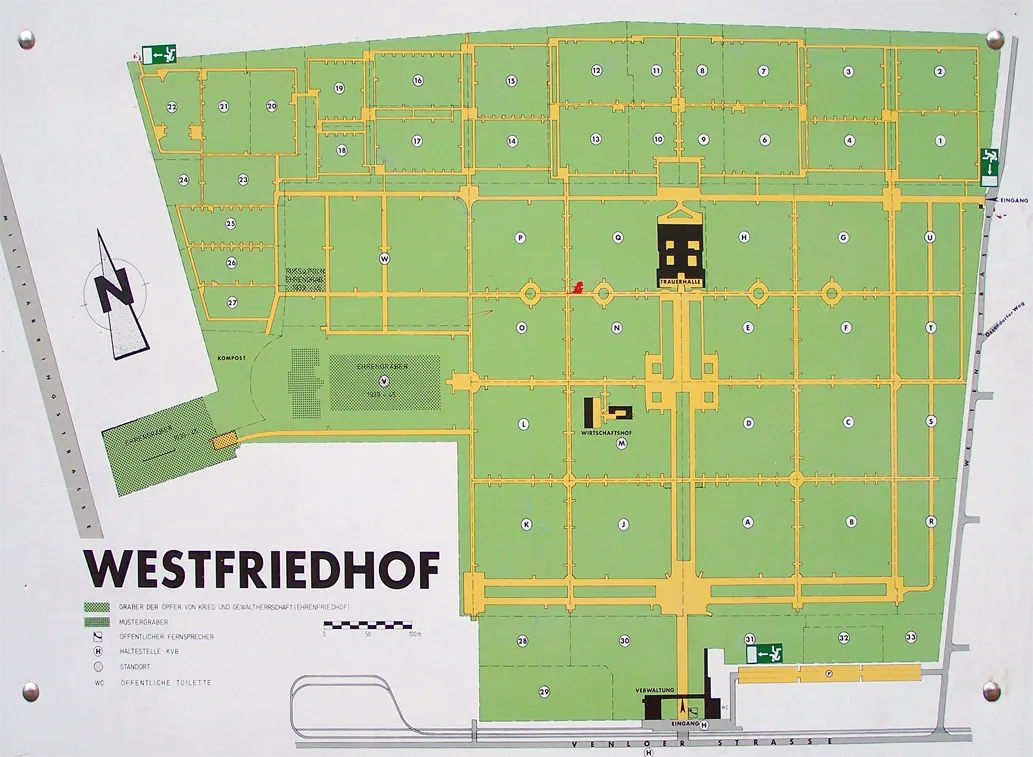 Cadastral map of the western cemetery in Cologne.